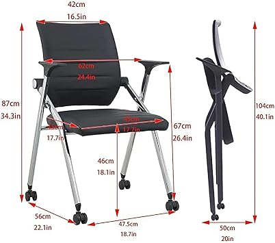 Ergonomic Foldable Office Chair with Wheels - Adjustable Height Black Desk Chair with PU Leather Seat & Padded Arms, Comfortable Folding Chair for Home Office, Study & Small Spaces