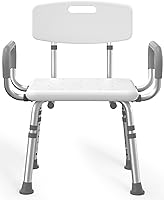 HOMLAND Heavy Duty Shower Chair with Arms & Back - 500 lbs Capacity, Height Adjustable Bath Seat for Elderly, Disabled & Seniors, White