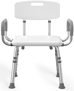 HOMLAND Heavy Duty Shower Chair with Arms & Back - 500 lbs Capacity, Height Adjustable for Elderly, Disabled & Bariatric Users, White