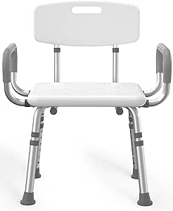 HOMLAND Heavy Duty Shower Chair with Arms and Back, Height Adjustable, Supports up to 500 lbs, White