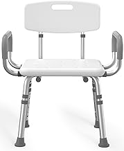 HOMLAND Shower Chair for Inside Shower with Arms and Back, 500 lbs Heavy Duty Shower Seat for Bathtub, Height Adjustable Safety Bath Seat for Elderly, Adults, Handicap and Disabled, White