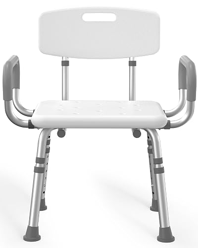 HOMLAND Shower Chair for Inside Shower with Padded Armrests and Back | Height Adjustable, Heavy Duty Shower Seat for Bathtub, Safety Bath Seat for Elderly, Adults, Handicap and Disabled, White