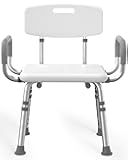 HOMLAND Shower Chair for Inside Shower with Arms and Back, 500 lbs Heavy Duty Shower Seat for Bathtub, Height Adjustable Safety Bath Seat for Elderly, Adults, Handicap and Disabled, White
