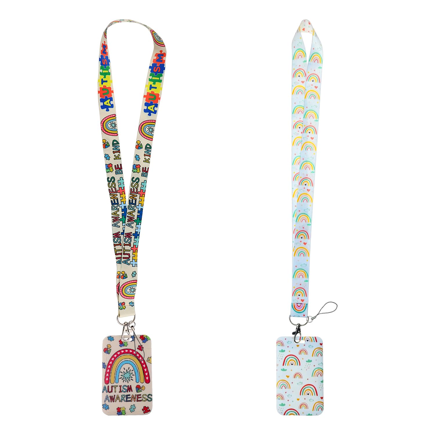 RNSKFG 2 Sets Of Rainbow Lanyard Card Covers, Cartoon Printed Card Covers, Cute And Fun Card Covers, Suitable For Student Cards, Ride Cards, And Work Permits.