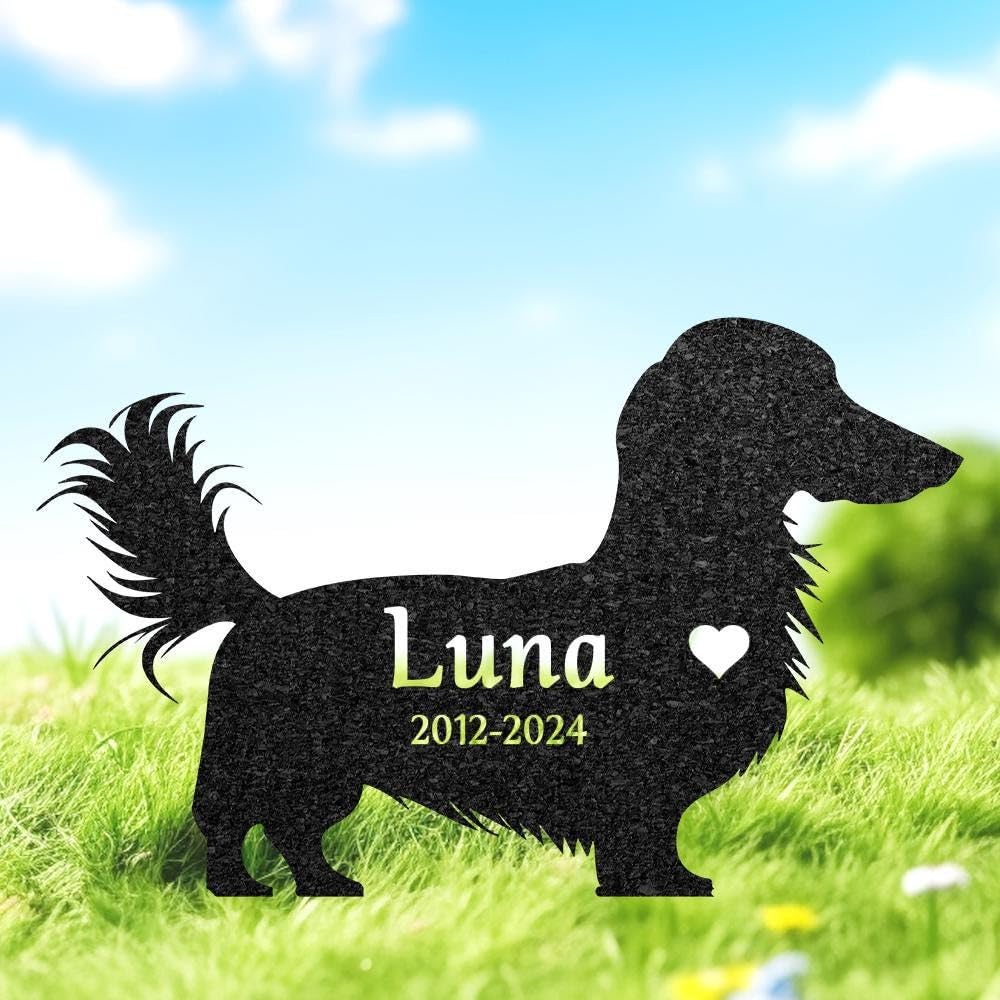 Custom Long Haired Dachshund Memorial Sculpture, Dachshund Silhouette Lawn Ornament, Personalised Dog Grave Marker, Garden Decor, Pet Loss, Pet Memorial Plaque, Headstone