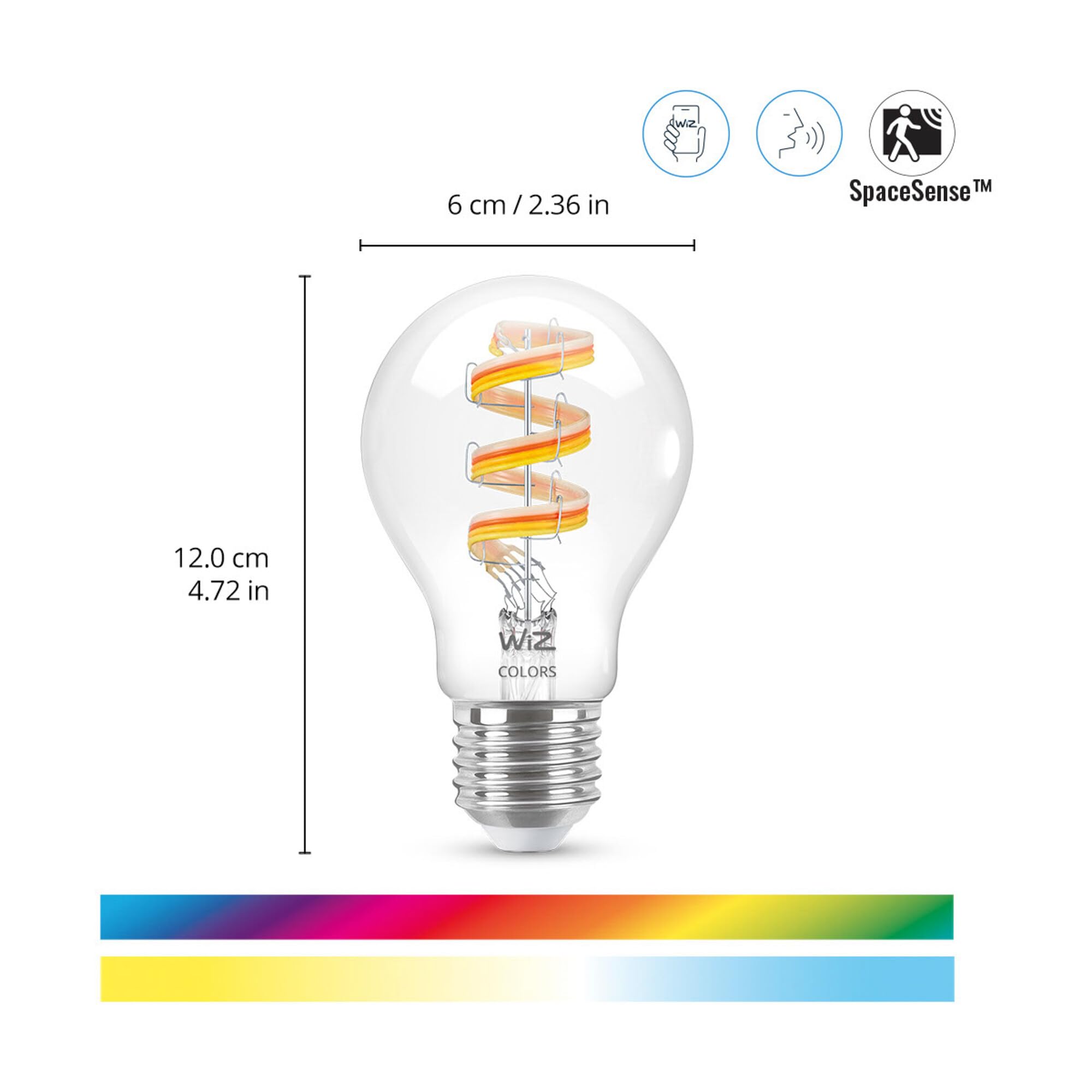 WiZ Tunable White and Color żarówka LED filament E27 (470 lm), lampa 40 W z 16 mln kolorów lub ciepłe lub zimne białe światło, inteligentne sterowanie światłem przez Wi-Fi za pomocą głosu/aplikacji