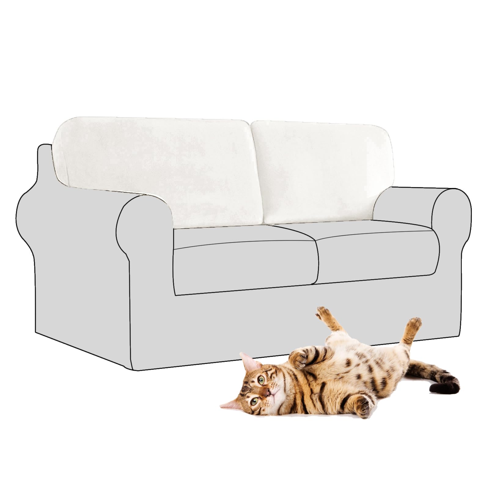 SYLC Stretch Velvet Sofa Backrest Cover, Back Cushion Covers Non-Slip Sofa Cushion Slipcovers for Couch Chesterfield Caravan RV Dinette (Ivory,2 pcs Rectangle M)