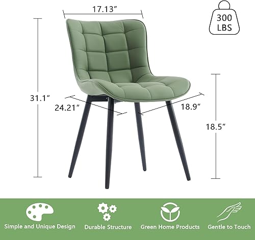 Miniatura 2 de YOUTASTE Juego de 2 sillas de comedor de color verde oliva, tapizadas de piel sintética, modernas, sin brazos, con respaldo de patas de metal,