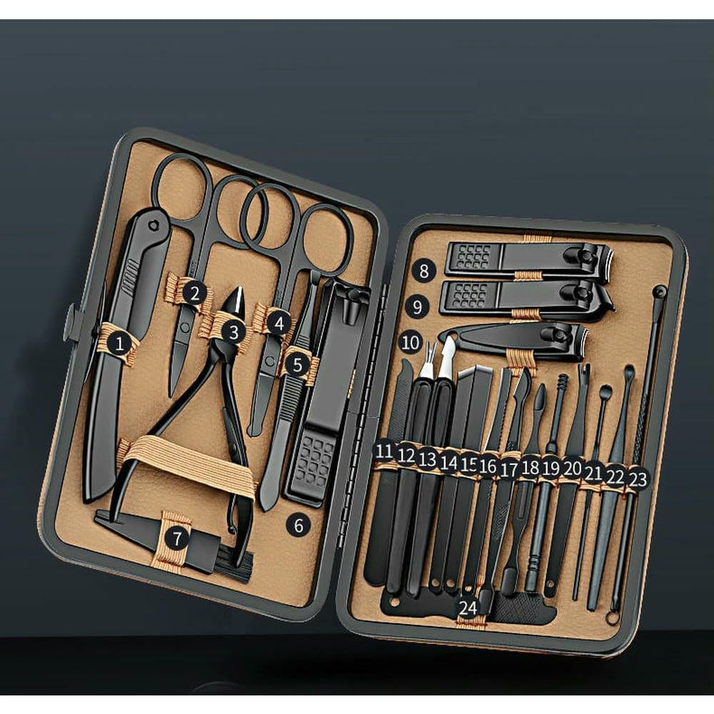 Cortauñas, Juego de manicura Profesional 7/16/24 Piezas, cortaúñas Acero Inoxidable, Herramientas Cuidado con Estuche Viaje(24 Pcs Set)