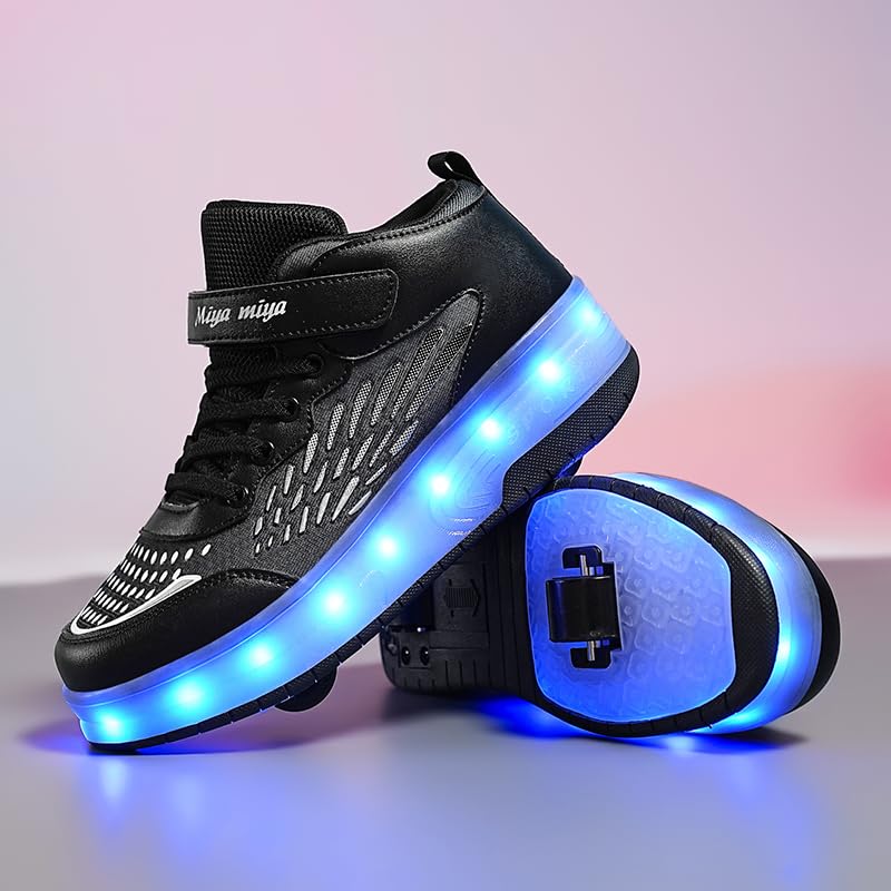 Kids Roller Shoes - Upgraded High-top Sneakers 2 Wheels 16 LED Colorful Model Rechargeable Boys Girls Sneaker Retractable Skateboarding Shoes for Beginner Party Birthday Christmas Best Gift4