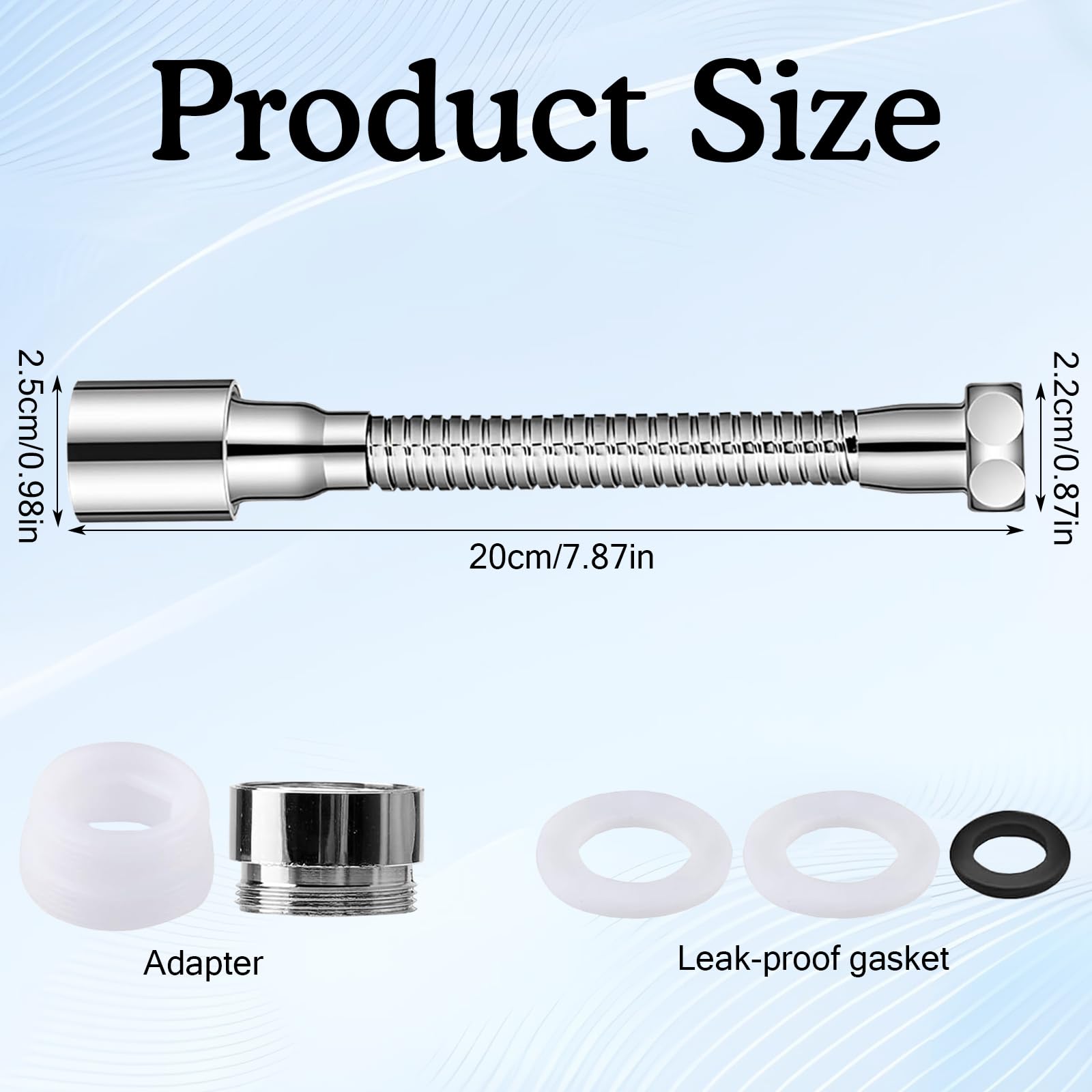 Extensión flexible de 20 cm, grifo de ahorro de agua, accesorio giratorio con 2 adaptadores de grifo, regulador de chorro, cabezal pulverizador para cocinas, baños, bares, inodoros