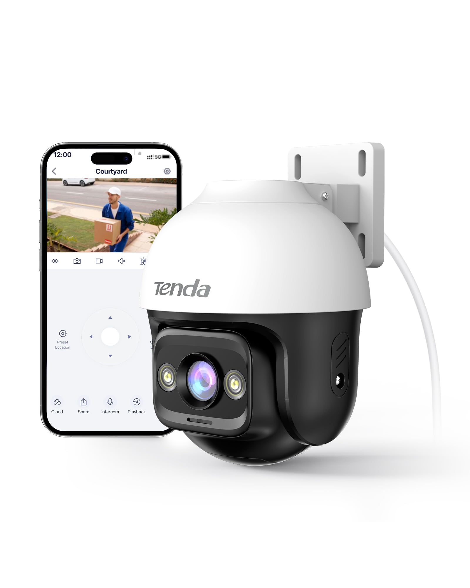 Tenda 3MP Überwachungskamera Aussen WiFi, 2K IP Kamera Outdoor mit Nachtsicht 30M in Farbe, 2-Wege Audio, IP65, AI Personen&Bewegungserkennung, Automatisches Tracking, Kompatibel mit Alexa, CH3 V2.0