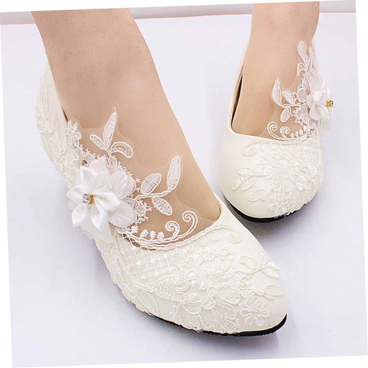 SOIMISS Hochzeitsschuhe aus Spitze elegant Hausschuhe bestiegen Braut- Keile High Heels Damenschuhe weiß Adiletten Damen weißes Kleid Frau Partyschuhe Spitze Schuhe Obermaterial: Pu