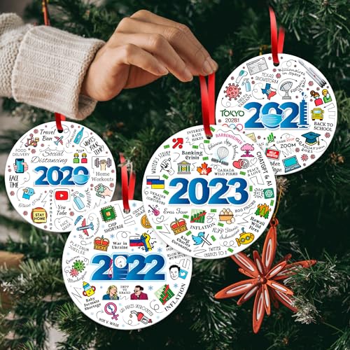 Image of Soul Decor Christmas Ornaments Gift Set, 2020, 2021 and 2022 Year in Review Ornaments (Set of 3) Velvet Gift Pouch and Ribbon Included, Large 3 75 inch Round Metal Ornament