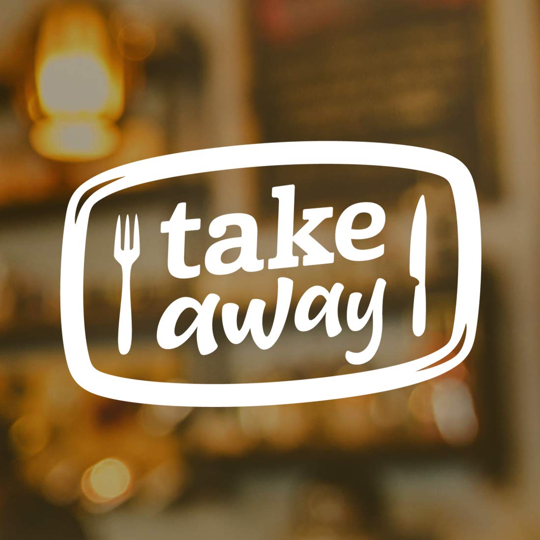 Takeaway Sign Window Vinyl Sticker Door Art Kitchen bar Restaurant take Away Shop Office Cafe Decor Vintage Plaque Poster Coffee wall Signs Stickers Lettering menu Fork Knife Graphic (Reversed)