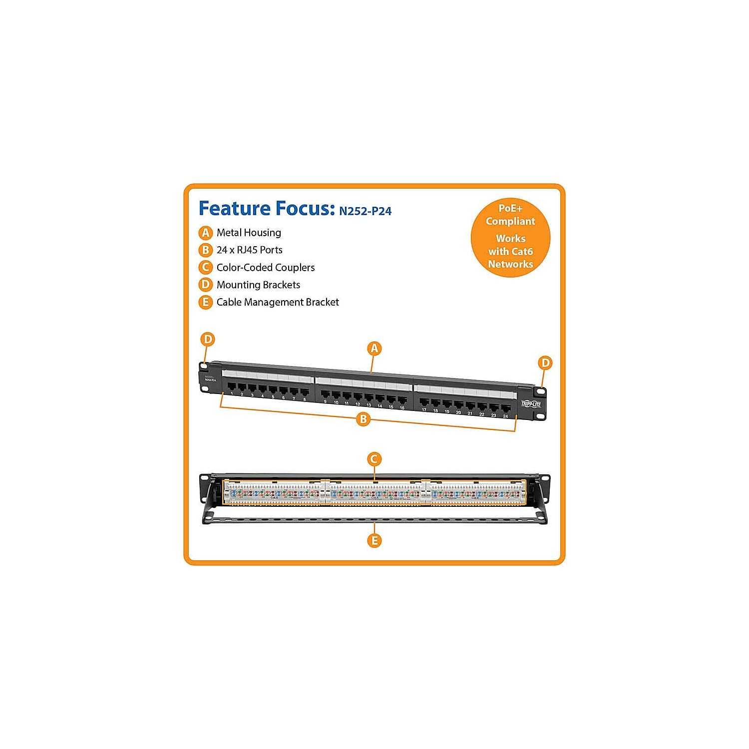 Snapklik.com : Eaton Tripp Lite Cat6 24-Port PoE+ Patch Panel, RJ45 ...