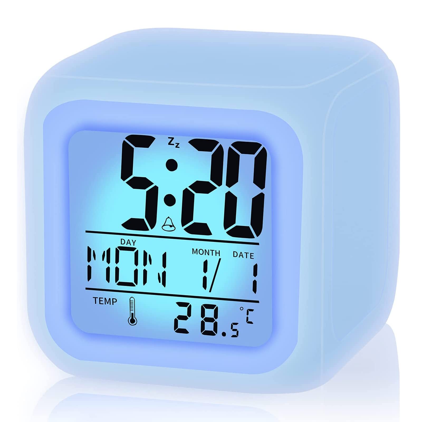Digital Alarm Clock for Kids, Kids Alarm Clock with 7 LED Color Changing Night Light, Alarm Clocks Bedside with Temperature, Calendar, Snooze, Battery Operated Travel Digital Clock for Boys, Girls