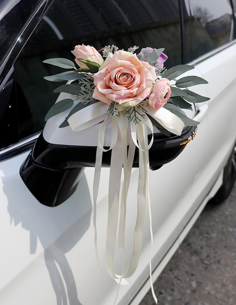 Autoschleifen Seidenblume Simulation Blume Schleife Autoschmuck Auto Car Türgriffleiste Rückspiegel Hochzeit Stuhl Zurück Dekoration Blumen für Kirche Hochzeitsauto Hochzeit Beerdigung Party Deko