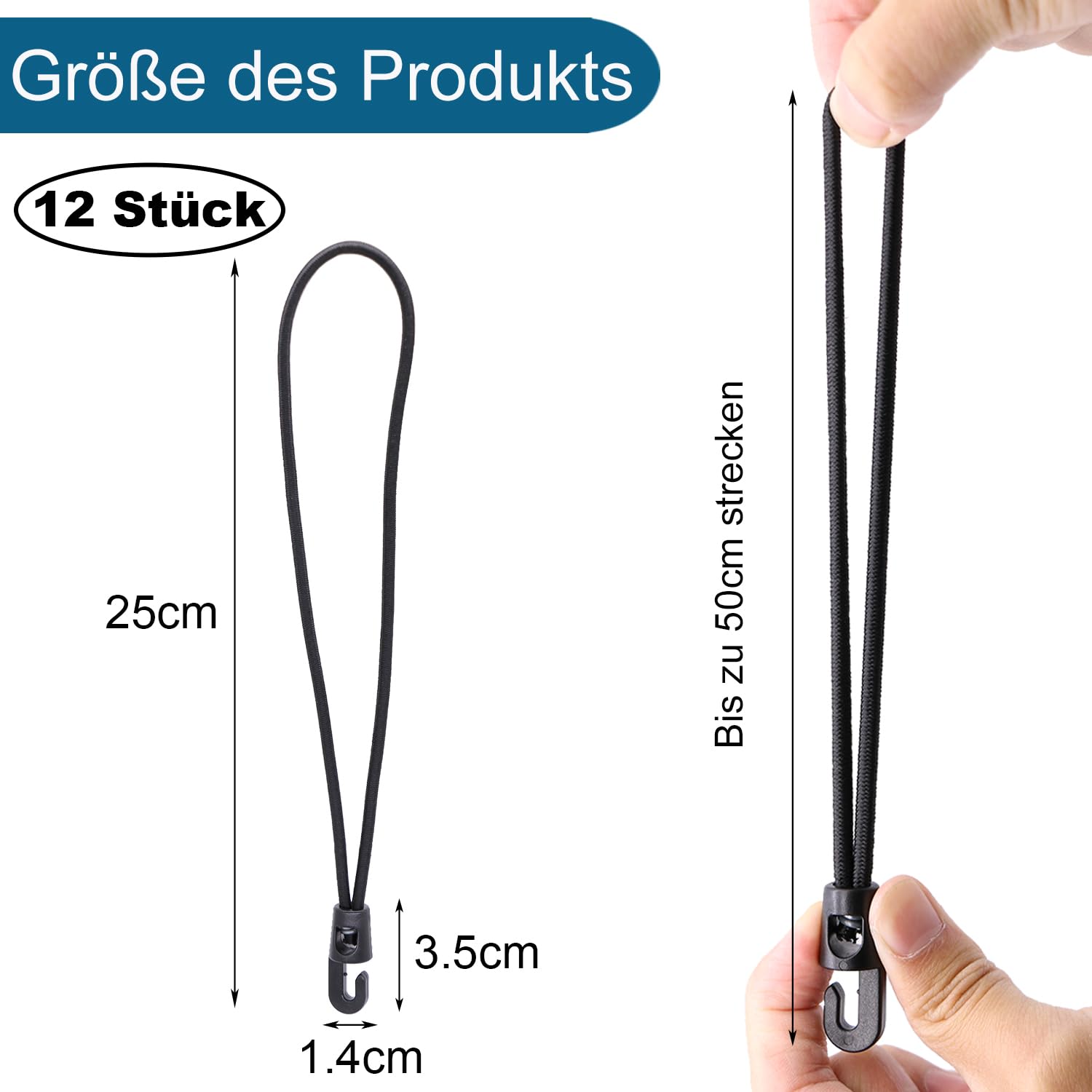 JunGG Bungee Cords with Hooks 12 Pcs 10 Inch Elastic Bungee Ropes with Hooks - Short Tarpaulin Hooks - Small Bungee Rope - Image 2