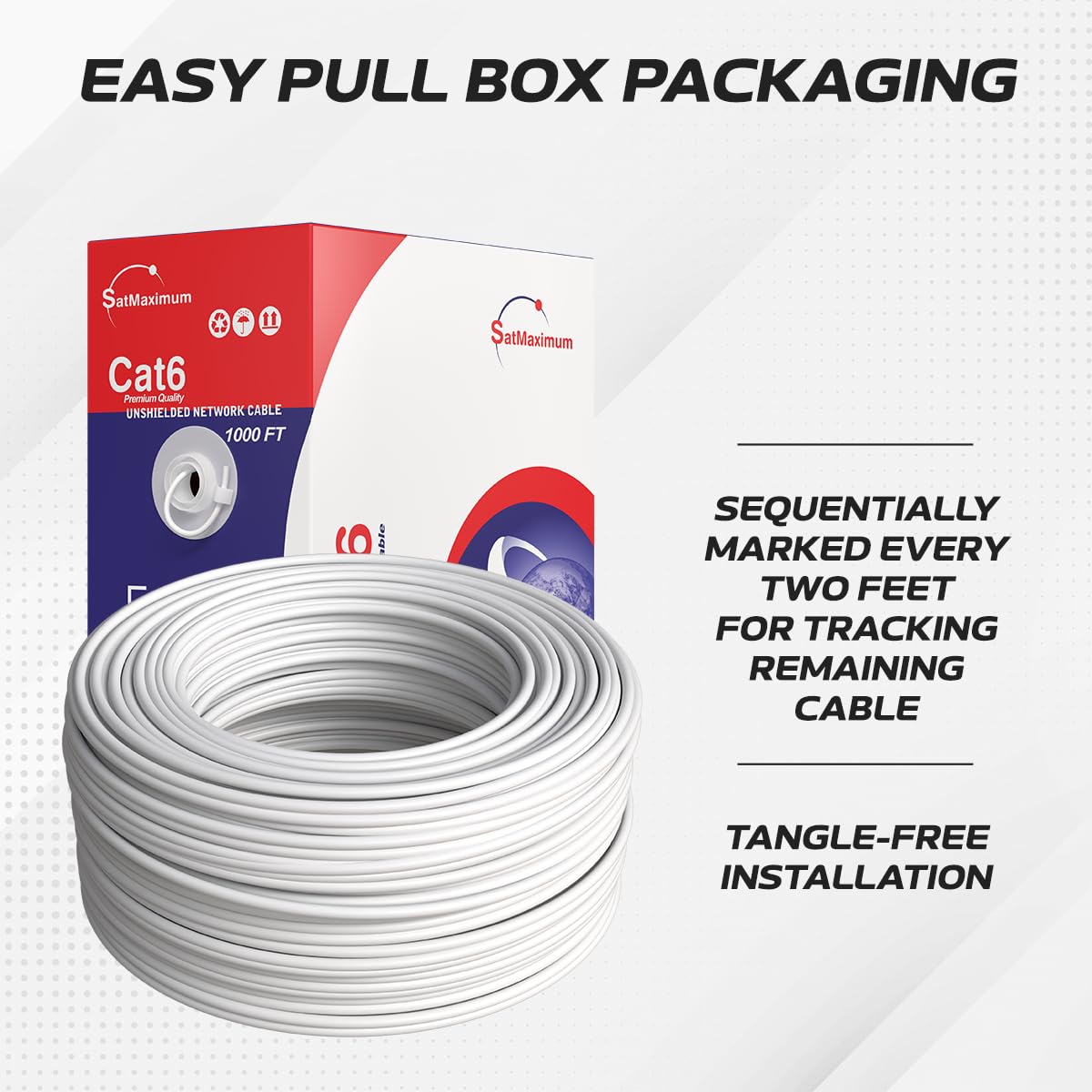 Cables Direct Online Cable CAT6 de 1000 pies, cable Ethernet LAN UTP sólido 23AWG 550 MHz RJ45 red CCA alambre de aluminio recubierto de cobre a granel (blanco)