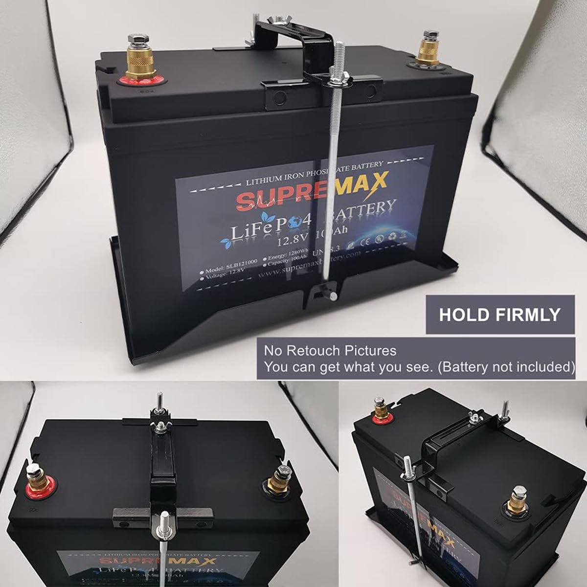Greluma kit vassoio di fissaggio batteria -bullone da 23cm con vano batteria da 28cm,portabatterie in acciaio resistente alla corrosione morsetto per staffa regolabile per auto,barca,marina