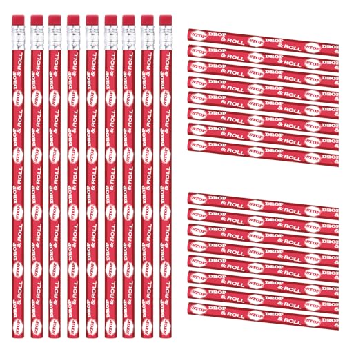 Mooliwe 100 Pcs Stop Drop and Roll Fire Safety Pencils with Erasers Safety Themed Awareness Pencils Bulk for Community Programs Police and Firefighter Activities Education