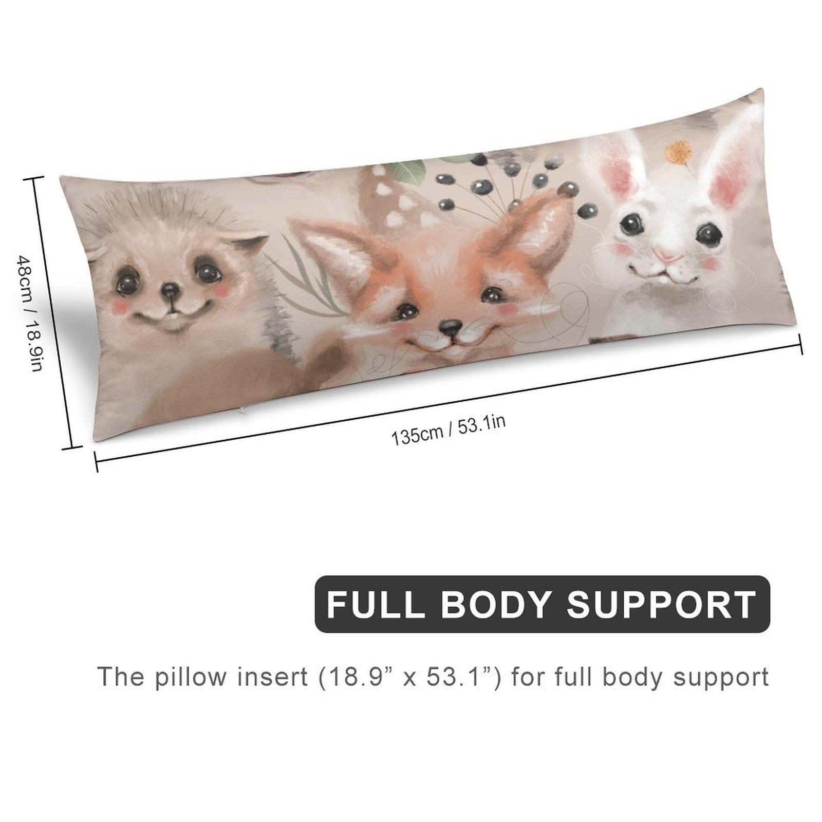 Floral Deer Bunny Hedgehog Bear and Fox Body Pillow Cover Lightweight Long Pillow Case for Cushion Sofa Living Room Bed 20