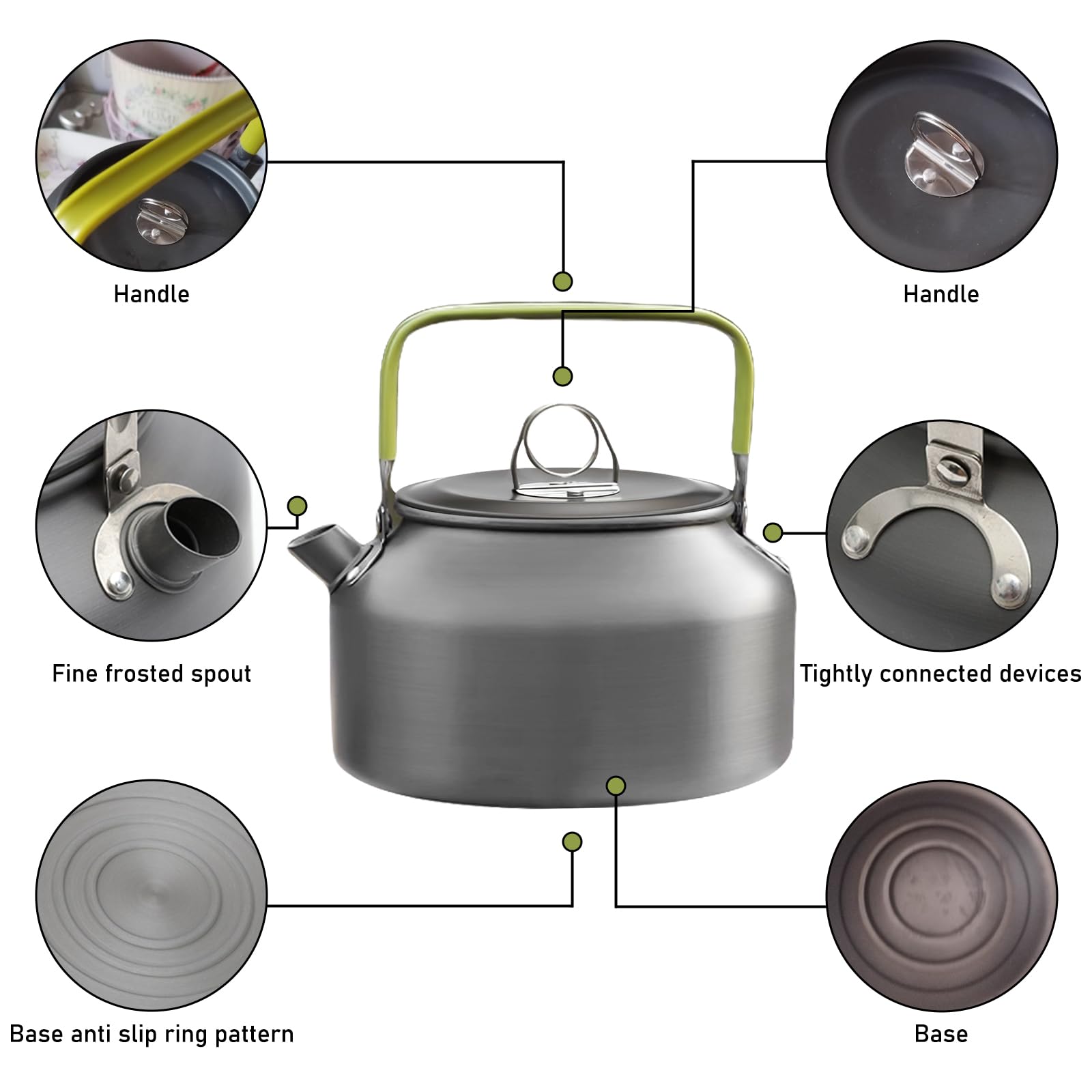 GOMETY Bouilloire de camping pour 2 à 3 personnes, théière de 0,8 l avec 4 gobelets en acier inoxydable, facile à plier, durable, en aluminium, avec sac de transport
