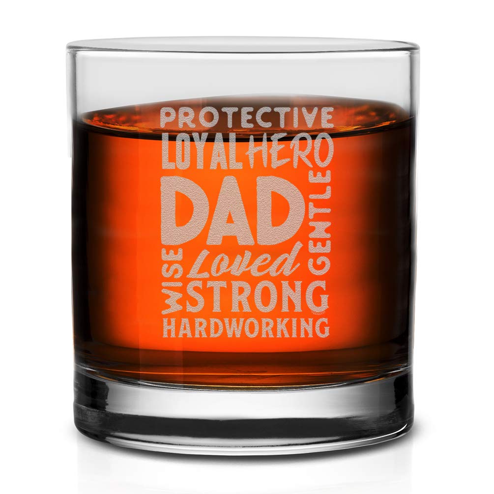 Veracco Dad Wolds Cloud Protective Loyal Hero Wise Loved Strong Gentle Hardworking Whiskey Glass Funny Birthday Gifts Fathers Day Birthday Gifts For New Dad Daddy Stepdad (Clear)