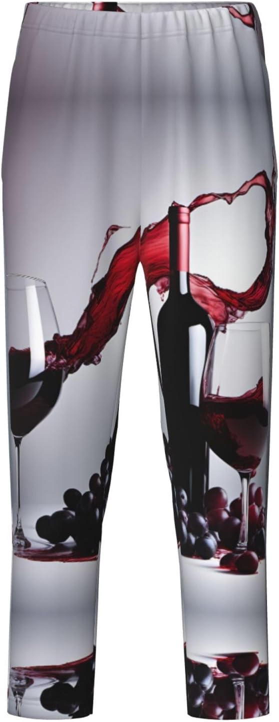 Red Wine Print Comfortable Pajama Pants,Teenagers Pajama Pants,For Both Lounging At Home And Outings