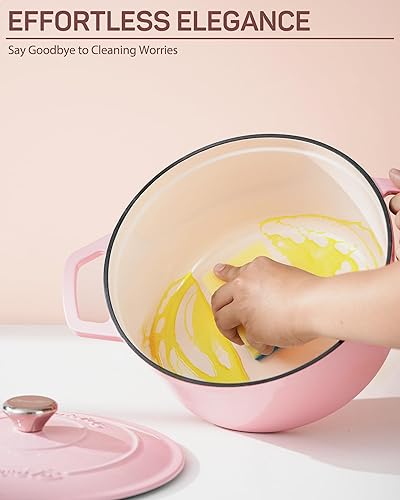 Miniatura 6 de Olla holandesa de 6 cuartos de galón con tapa, horno holandés de hierro fundido esmaltado para hacer pan, estofar, cocinar, asas dobles, apta para