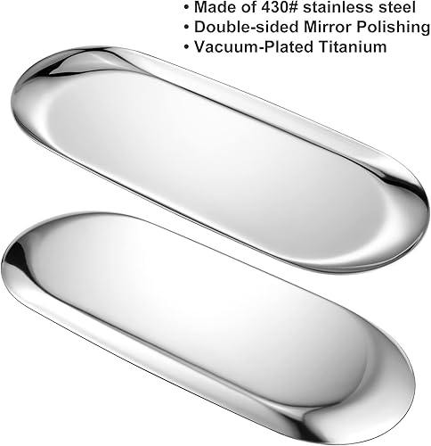 Miniatura 8 de Paquete de 2 bandejas de tocador ovaladas doradas, bandeja de joyería de acero inoxidable, bandeja de baño, bandejas para cosméticos de maquillaje,