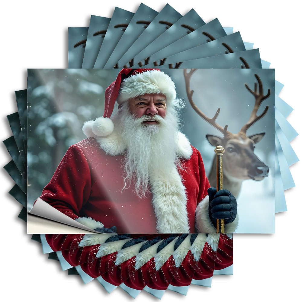 Lettering Sticker Hat Crazy Santa Claus with A Reindeer in A Snowy Forest for Travel - Holiday Easy Peel Removable(12X18CM)