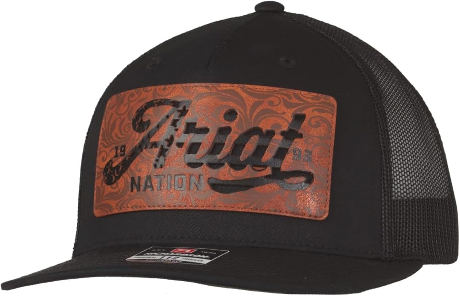 ARIAT Men's Filigree Stars and Stripes Faux Leather Patch Trucker Cap