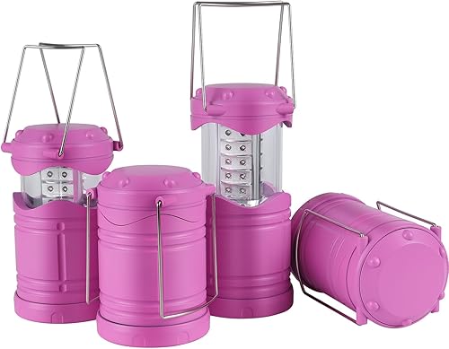 Lichamp Paquete de 4 linternas LED rosas para campamento, luces LED superbrillantes, plegable, kit de suministros de emergencia portátiles, A4PK