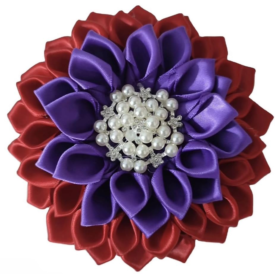 Image of Red and Purple 4.5 inch Sorority Paraphernalia Flower Brooch Pin for Women, Greek Organization, Delta Sigma Theta Sorority Inspired for D9 Events, Conferences, Luncheons, J13 - Red Hat Society