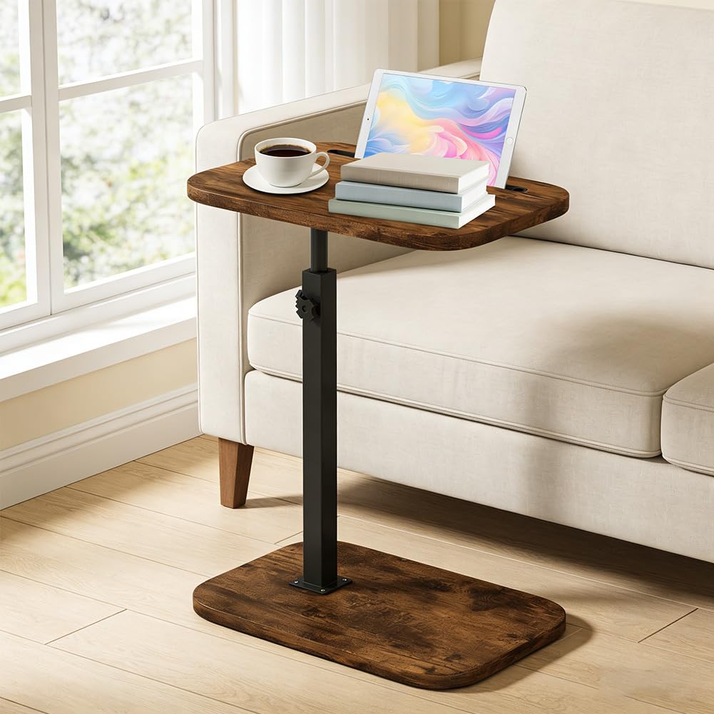 C-Form - Tavolino regolabile in altezza, piccolo tavolino da divano, girevole a 360°, tavolino da caffè, tavolino da caffè, tavolino da letto, per divano, soggiorno, camera da letto (marrone)