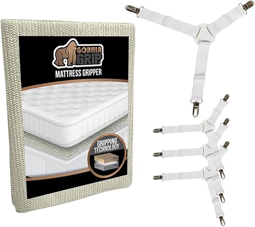Gorilla Grip Tapón de colchón original y agarre y correas antideslizantes para sábanas de cama, paquete de 4 unidades, agarre de colchón tamaño