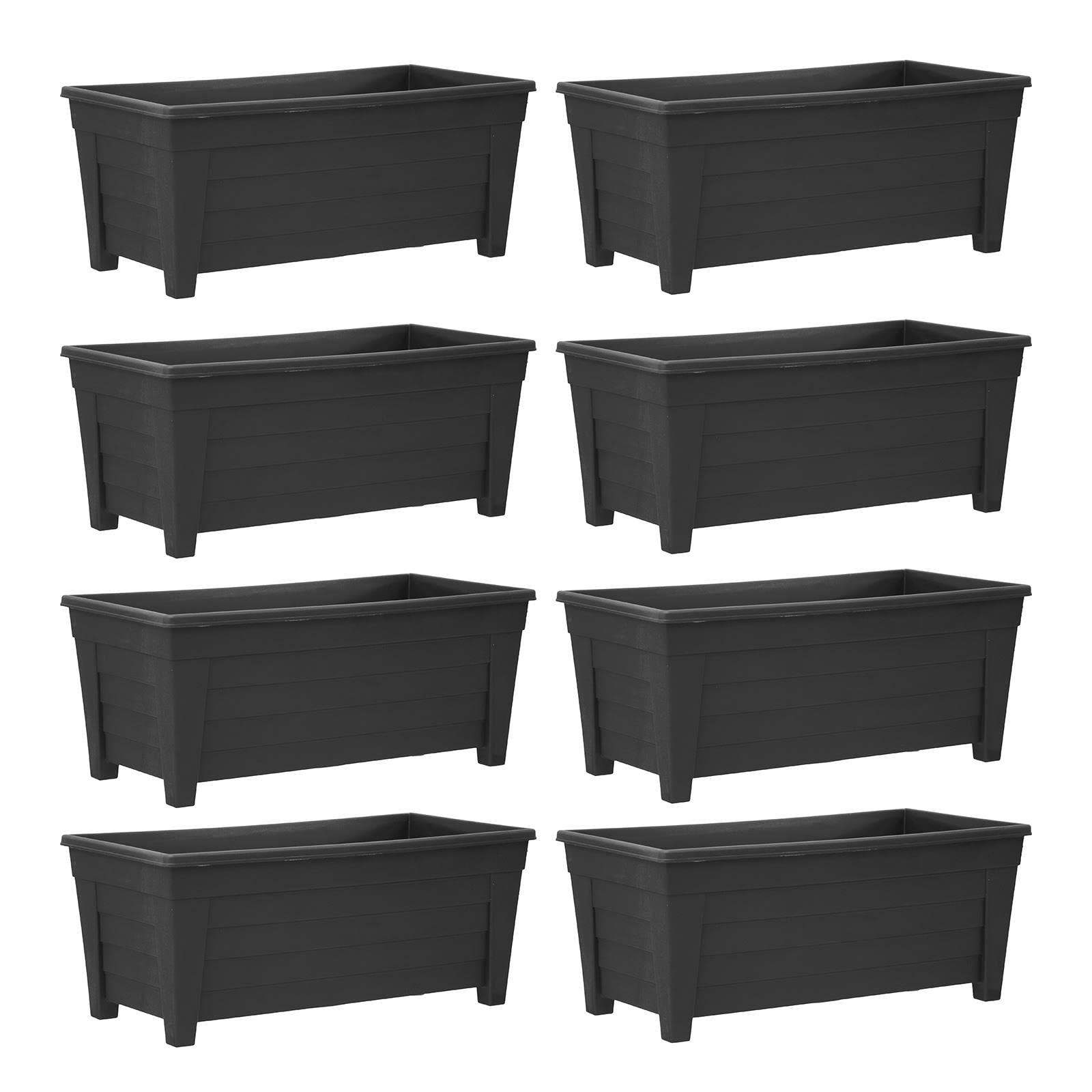 simpa Plastic Trough Garden Planter Pots 55cm Length - BLACK, Set of 8 Pots - Suitable for Indoor or Outdoor Use with DIY Drainage Holes.