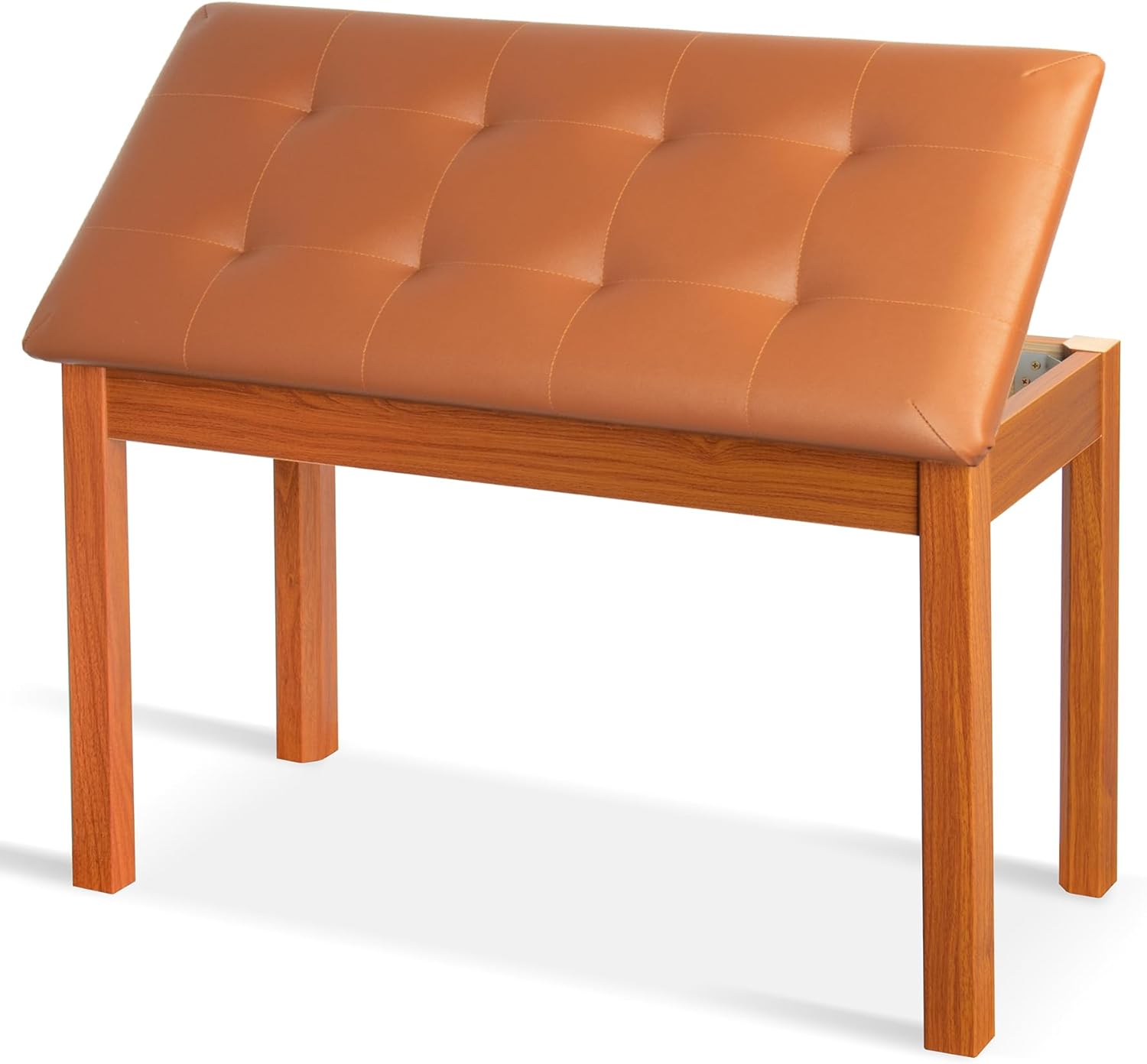 Duet Piano Bench with Padded Cushion and Storage - Solid Wood Keyboard Bench Bookcase Stool Chair Seat Vanity Stool Tufted Wooden Piano Seat, Comfortable Sponges Pad,Brown