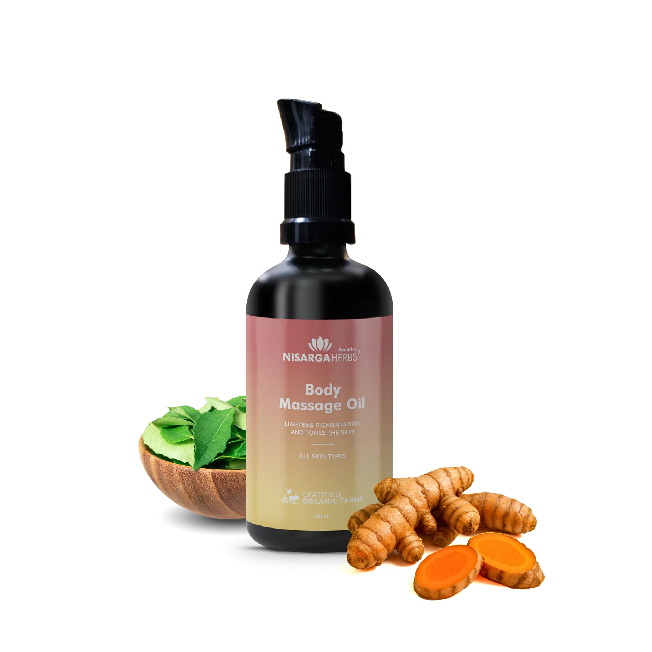SONARK'S NISARGA HERBS Ayurvedic Body Massage Oil (100ml) – Natural Skin Toning & Pigmentation Support – Fast-Absorbing, Non-Sticky Herbal Oil for Soft, Supple & Radiant Skin
