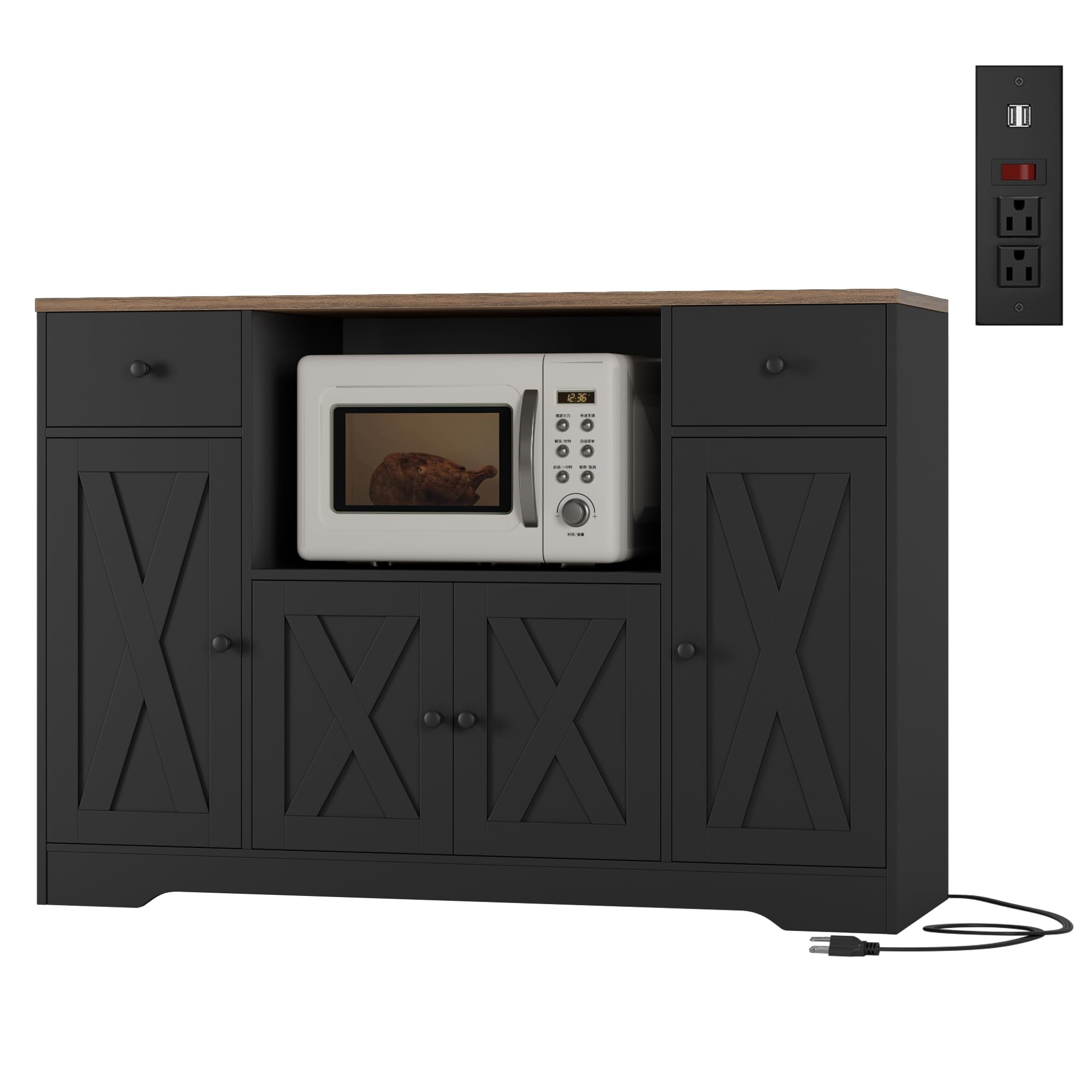 HOSTACK Microwave Cabinet with Power Outlets, 47' W