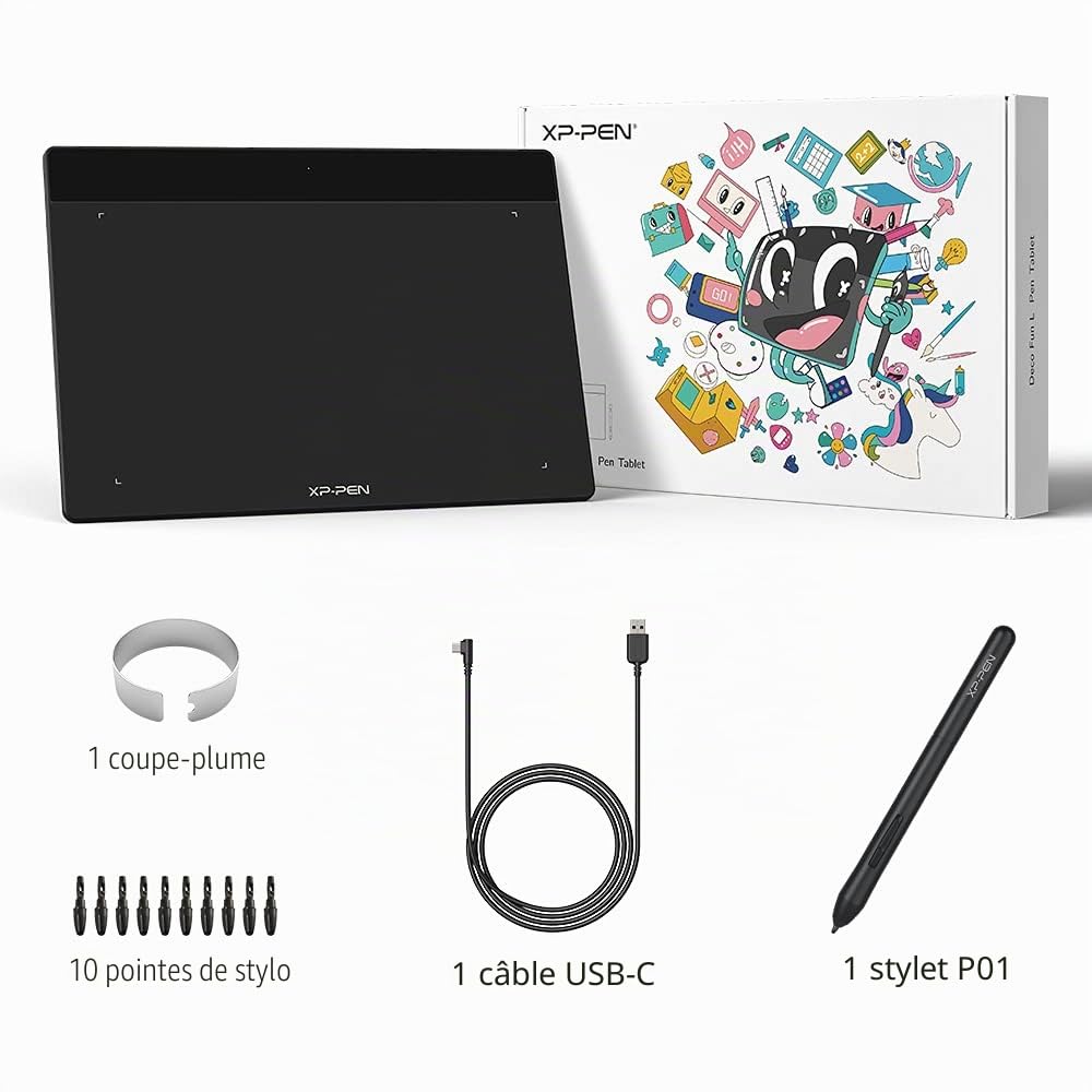 XP-Pen Deco Fun XS Tablette Graphique à Dessin Taille 4x3 Pouces Idéal pour Signature Electronique et Education à Distance - Noir Classique