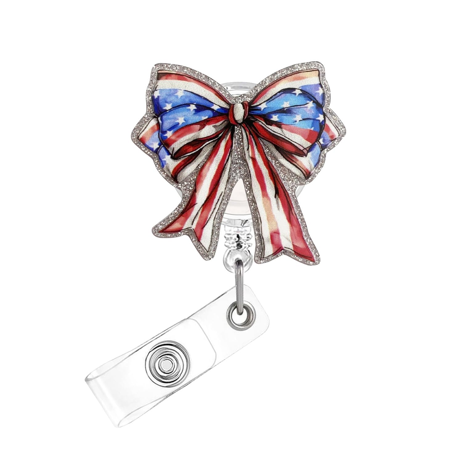 4th of July Badge Reel,Cute Bow Acrylic Badge for ID Card Badge,Telescoping Retractable Badge Holder Alligator Clip Accessories for Nurse,Medical