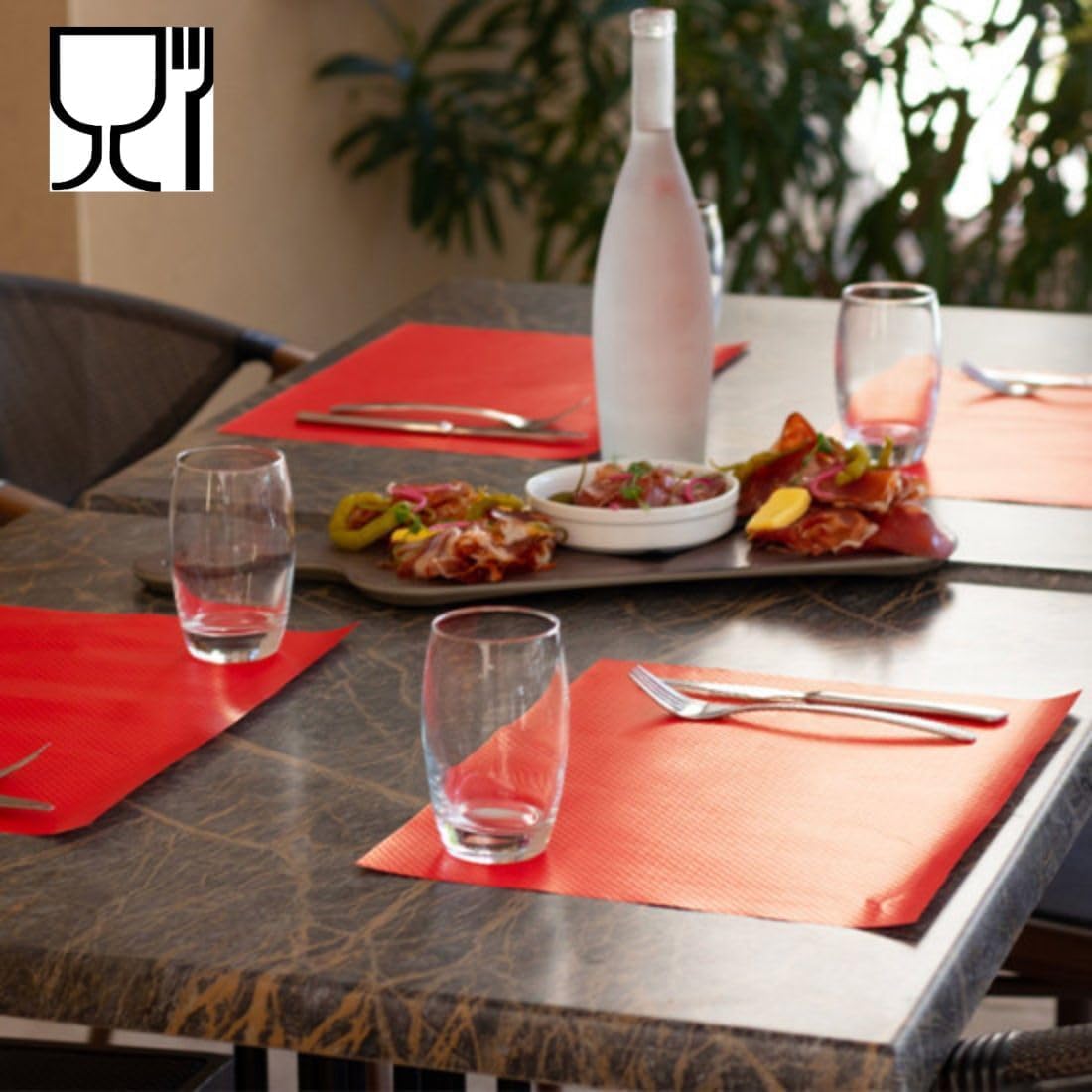Set de mesa desechable rojo | Papel repujado repelente | 30 x 40 cm | Lote de 1000 piezas | Recomendado Restaurant - Cervecería - Cafetería