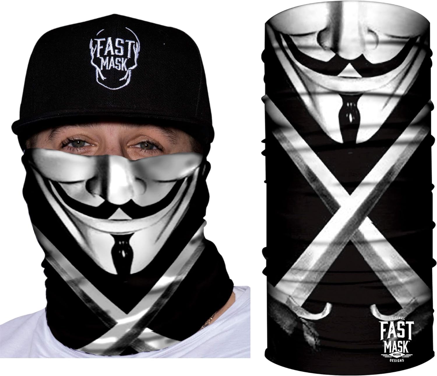 Fast Mask Anonymous - Guy Fawkes Neck Gaiter Cold Weather Gaiter with Face Shielding UV Protection - Neck Gaiter Tubular Bandana Cold Weather Face Mask for Motorcycle - UV Gaiter Motorcycle Mask