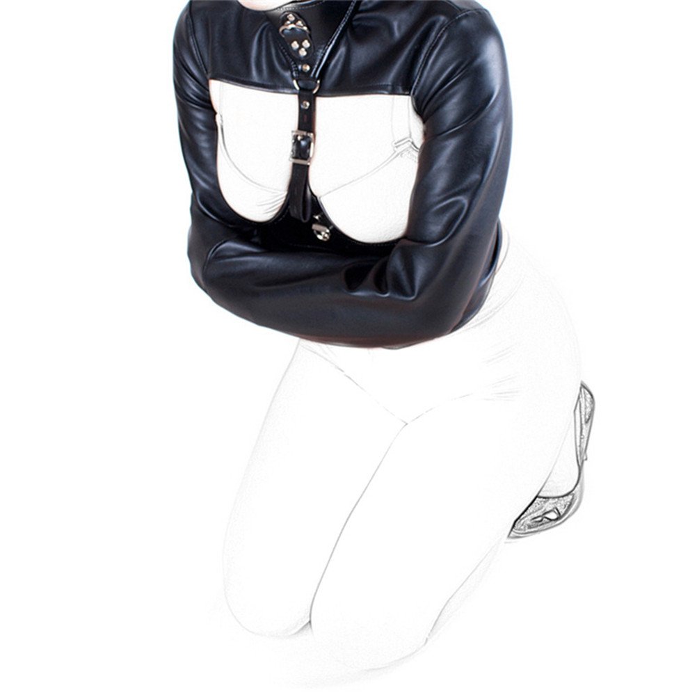 Armbinder Auto-Bondage Femme Veste En Cuir Contrainte Costume SM Bondage Sexuel (Noir)
