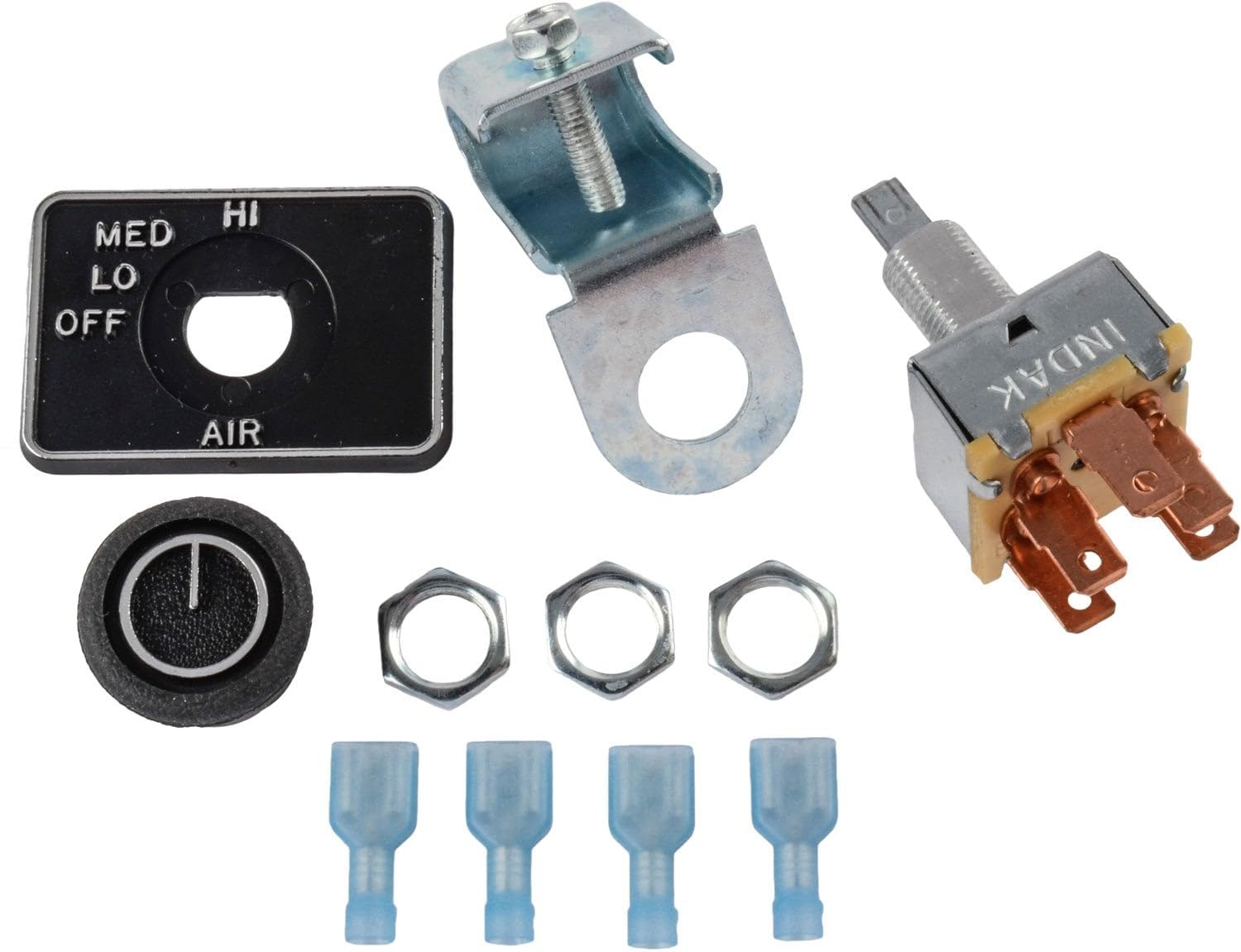 JEGS 3-Speed Fan Switch | for Auxiliary Heater Assembly | Use with JEGS Hot Rod Heaters | Off/Lo/Med/Hi Settings | Includes Switch, Faceplate, Mounting Bracket, Knob, & Wire Connecters