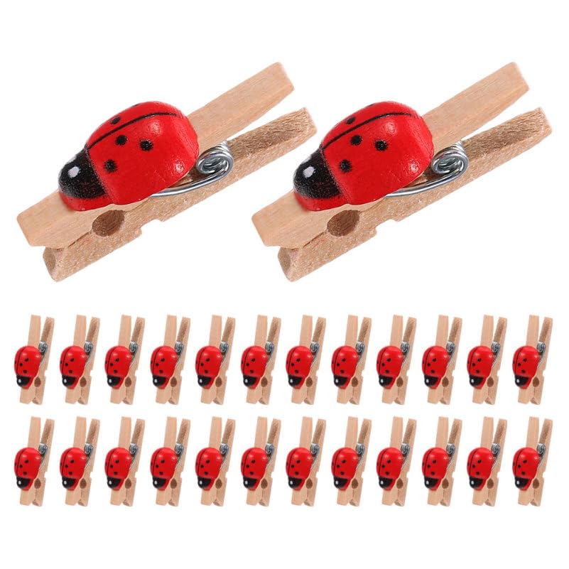 GOOHOCHY Lot de 150 Mini Pinces À Linge en Bois en Forme De Coccinelle pour Photos Et Cartes Décoratives Porte-Photos À Clip Idéal pour Bricolage Et...