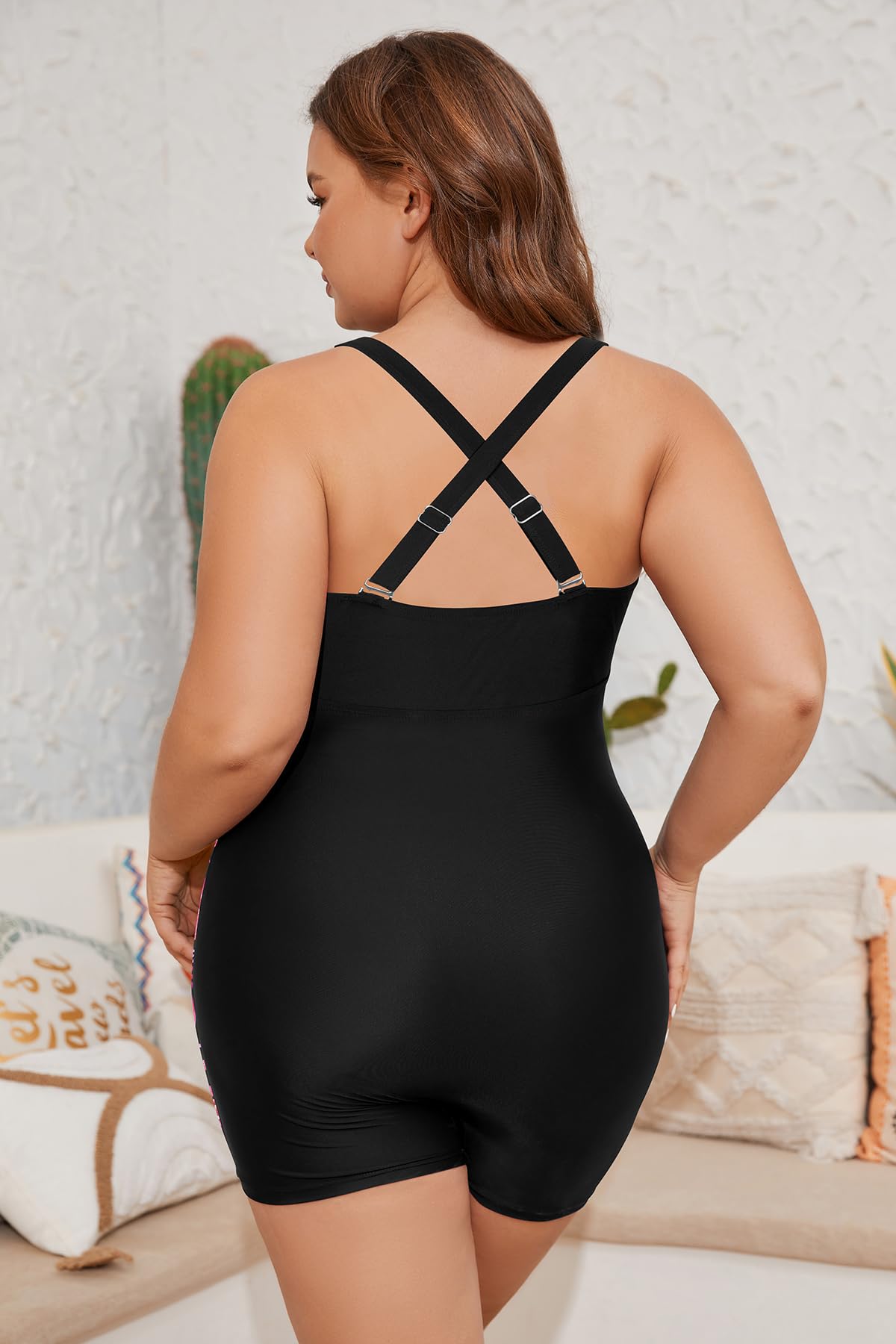 SHEKINI Rash Guard Maillot de Bain Grande Taille Gainant Boyleg Maillot de Bain Grande Taille Femme 1 Piece